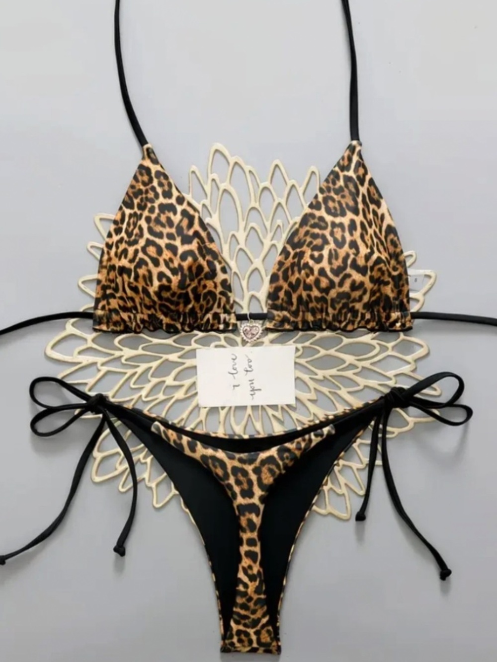 Leopard Print Triangle String Bikini Set - Picture 3 of 5